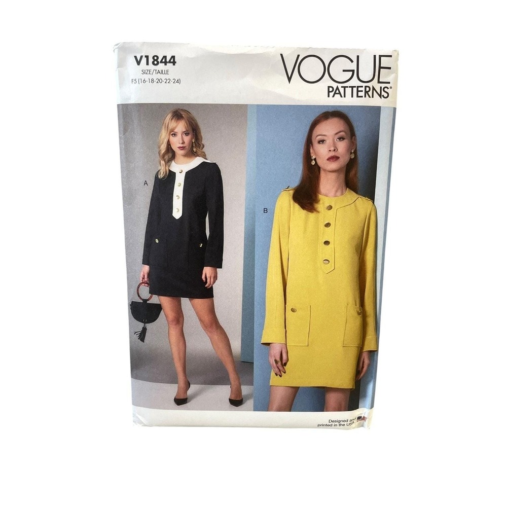 VOGUE V1844 Dress F5 (16-24) Misses Petite A-Line Shift Pattern‎